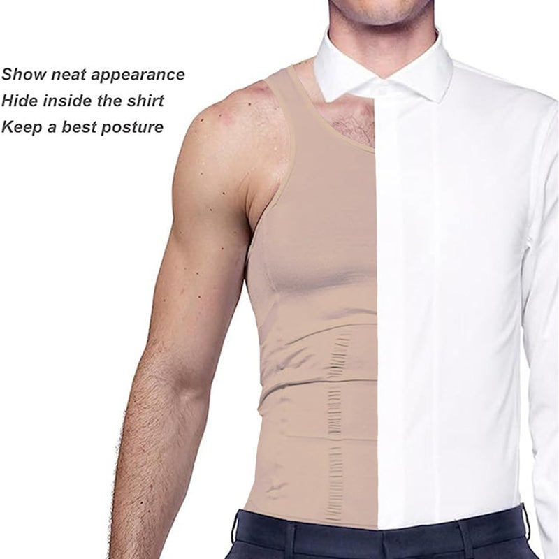 PHCOMRICH Mens Slimming Tank Top Body Shaper Compression Shirts for Men Slim Undershirts Abs Vest for Workout Abdomen, (complexion, Large) - Image 2